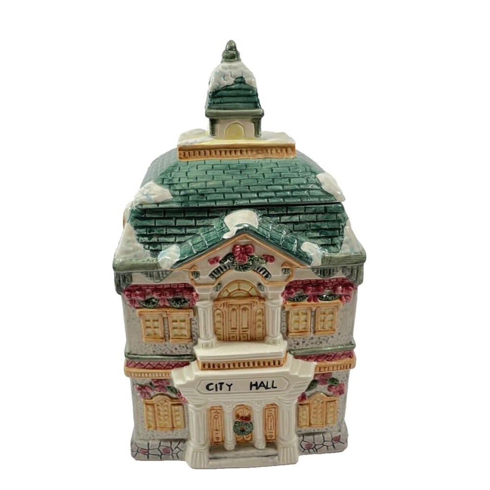 VTG 1995 Cosmos City Hall Victorian Christmas Village Ceramic Cookie Jar REA
